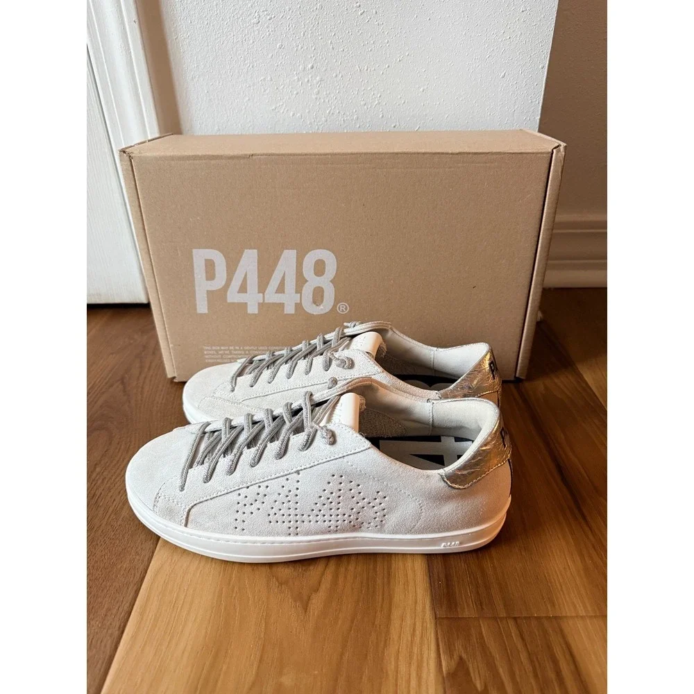 P448 John Off-White Silver Suede Low Top Sneakers Made in Italy 39‎ / 9